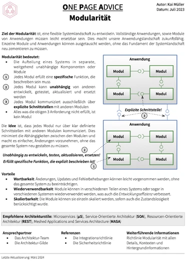 One Page Advice für Modularität
